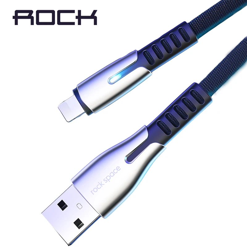 Рок цинковый сплав светодиодный USB кабель для iPhone провода 11 Pro Max Xs Xr X 8 7 6 Plus 2.4A