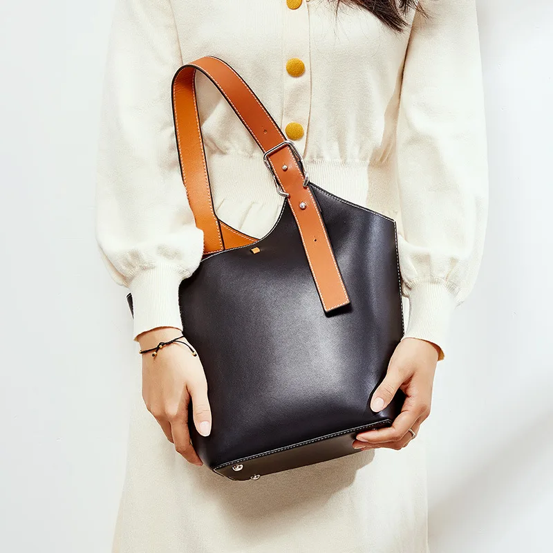 2020 New Style Fashion Bags Broadband Bucket Bag Women's Leather Shoulder-bag Handbag Versatile Large-Volume 1270 | Багаж и сумки