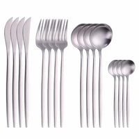 stainless steel cutlery set kitchen tableware forks spoons knives dinner set complete 16pcs silverware matte dinnerware set