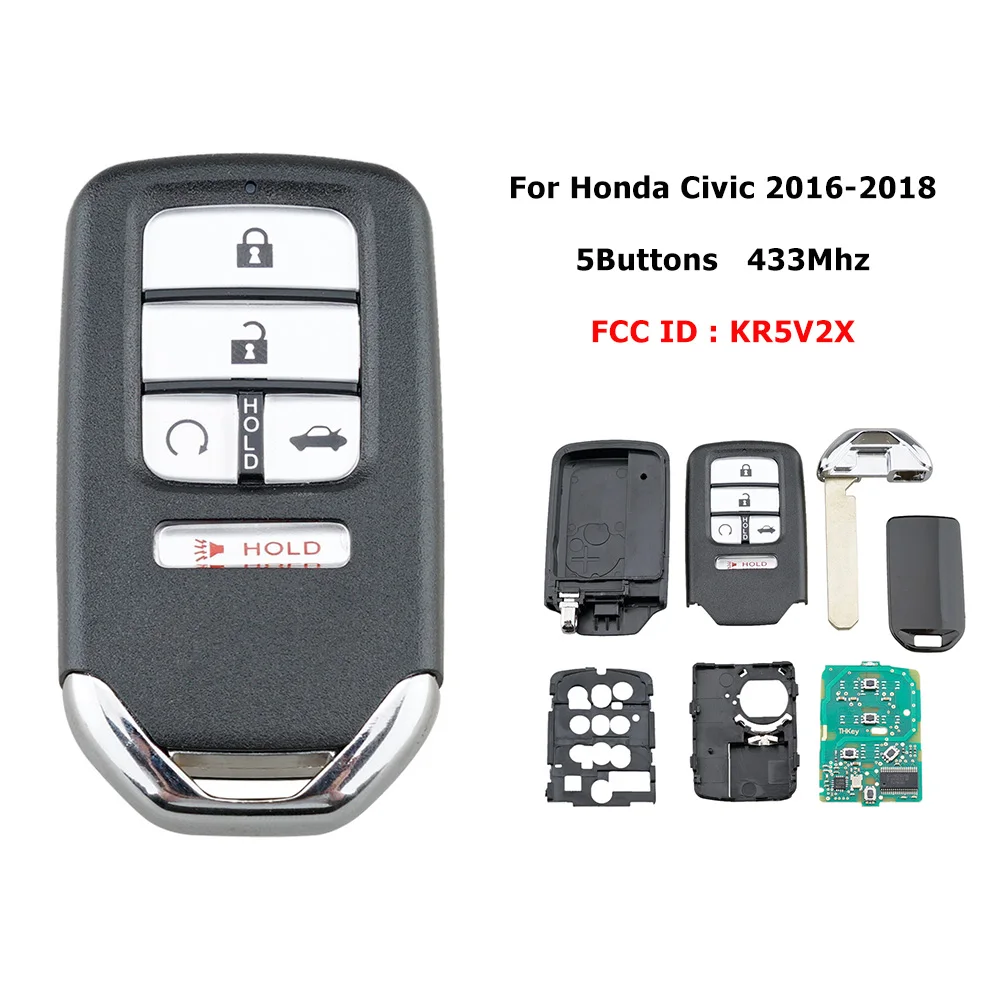 Сменный смарт ключ 433 МГц с 5 кнопками брелок без ключа для Honda Civic 2016 2017 2018 ID47 чип