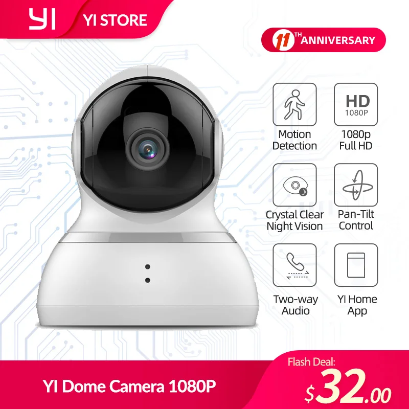 

YI Dome Camera 1080P Pan/Tilt/Zoom Wireless IP Security Surveillance System Complete 360 Degree Coverage Night Vision White