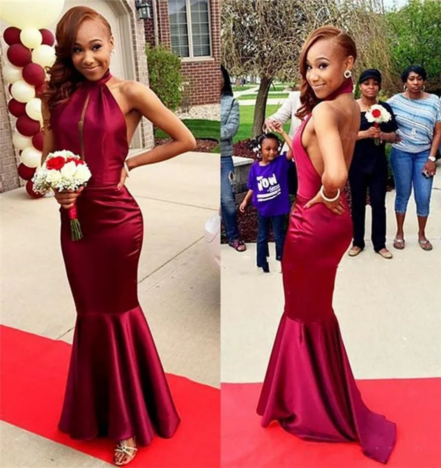 

2020 Sexy Halter Keyhole Bust Burgundy Backless Mermaid Long Prom Dresses Evening Party Gown Abendkleider robe de soriee