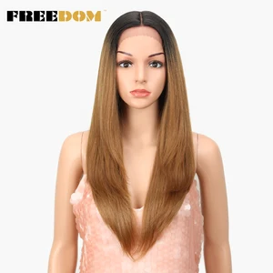 Парик женский из синтетических волос, термостойкий, шелковистый, прямой, с темными корнями