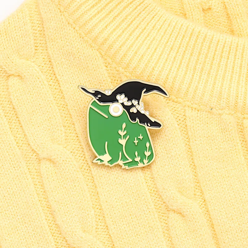 

New Witch Frog Enamel Pins Custom Wizard Hat Brooches Bag Clothes Lapel Pin Animal Badge Cartoon Jewelry Gift for Kid Friends