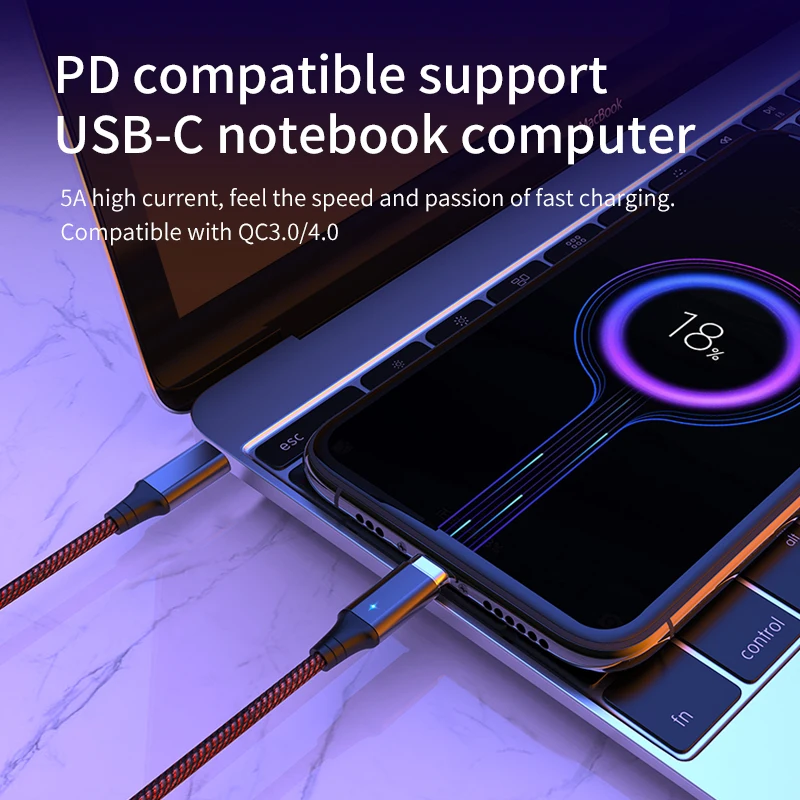 Магнитный кабель PD Type C на 5 А 100 Вт для быстрой зарядки MacBook Pro Huawei p40 iphone11 Samsung Micro