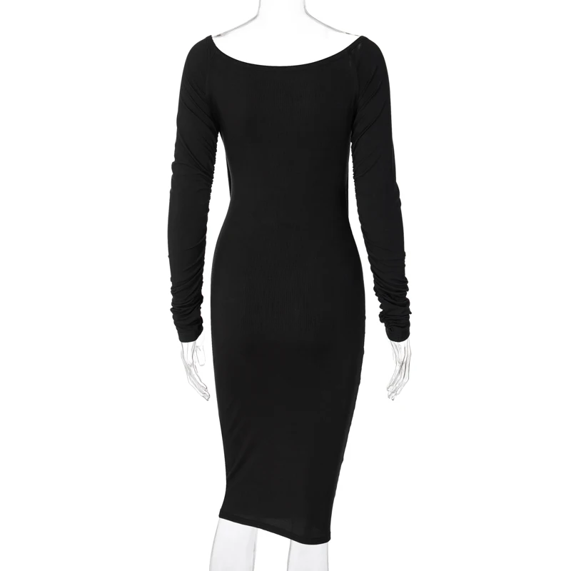 

Zoctuo Stacked Long Sleeve Dress Slash Neck Midi Dress Cut Out Sexy Bodycon Dress Fashion Streetwear Party Club Dresses