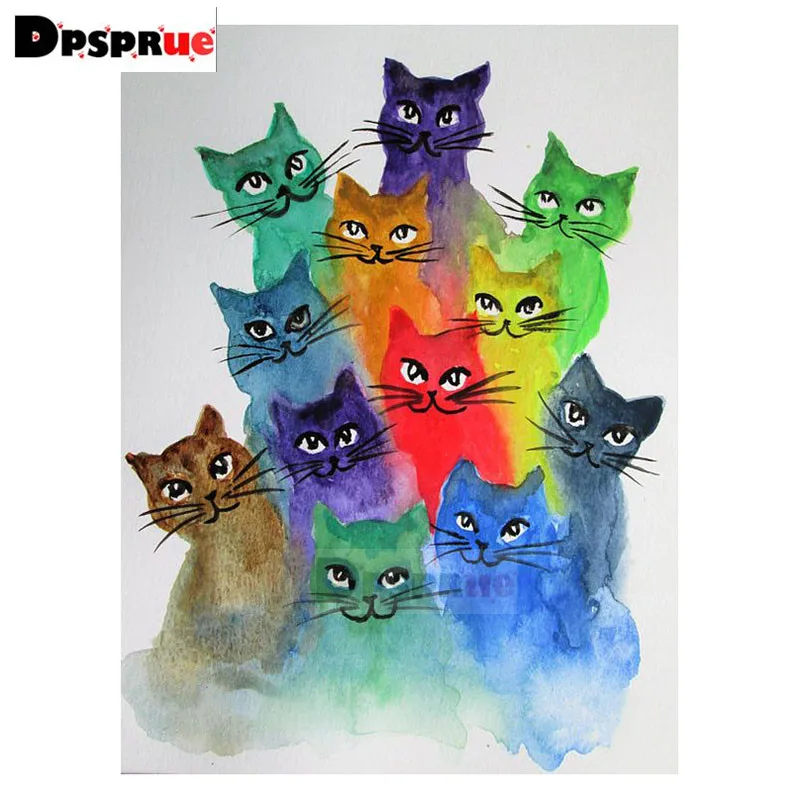 

Dpsprue Full Square/Round Diamond Painting Cross Stitch Diamond 3D Embroidery Animal Cat DIY 5D Moasic Home Decor Gift DP11