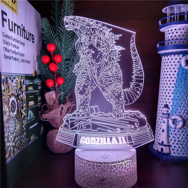

Hot Movie Figure Godzilla vs Kong Cool 3d Illusion Lamp Godzilla LED Night Light for Children Kids Bedroom Animal Nightlamp Gift