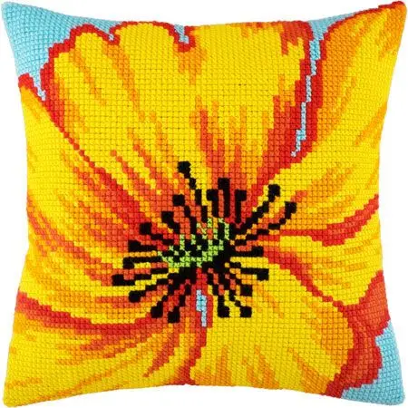 

3D Latch Hook Pillow Yellow flower DIY Cross-Stitch Kit Cartoon Girl Embroidery Pattern Pillow Button Package