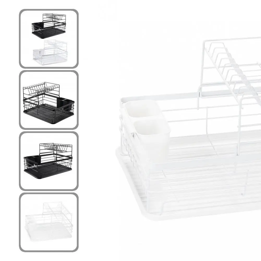 

Compact Modern Water Draining 2-Tier Dish Rack Wrought Iron Draining Rack Practical for Kitchen