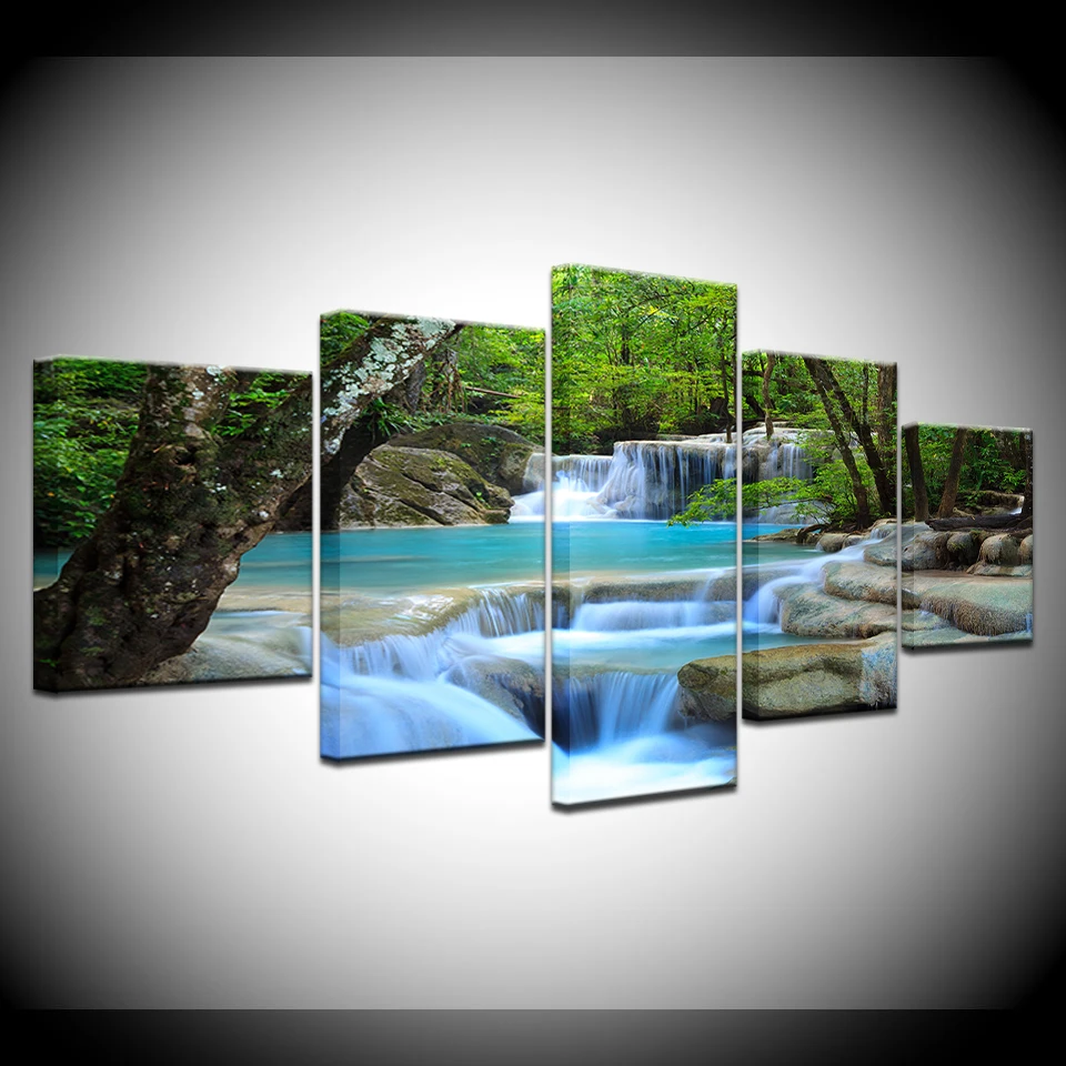 

HD Prints Canvas Posters Home Decor 5 Pieces Natural Waterfall Paintings Wall Art Scenery Pictures Modular Living Room Framework