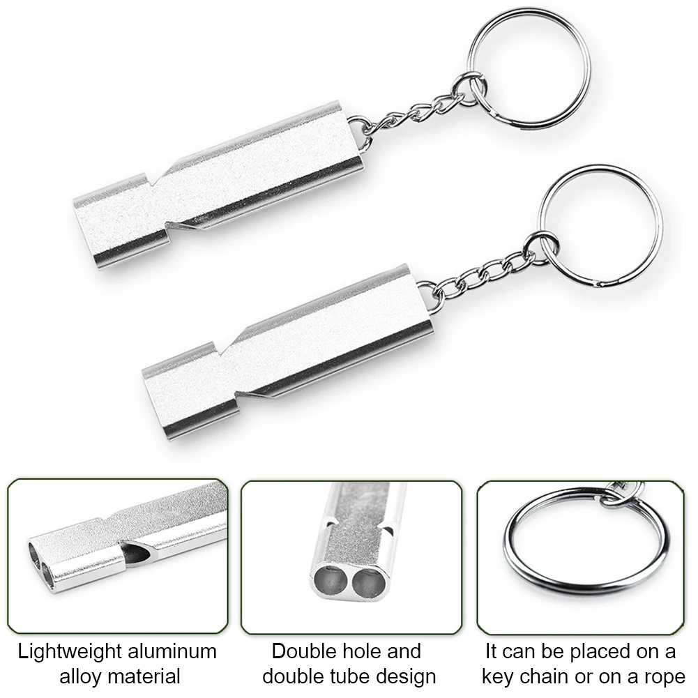 

2x Outdoor Survival Whistle Double Hole Whistle Aluminum Keychain Emergency Tool Portable Sports Referee Lifeguard Whistles