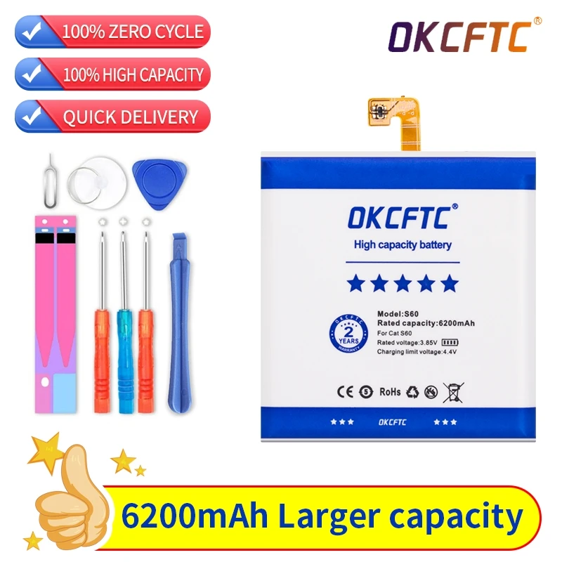 

OKCFTC Replacement battery 6200mah For Caterpillar Cat S60 APP-12F-F57571-CGX-111 batteries Bateria+Gift Tools +Stickers