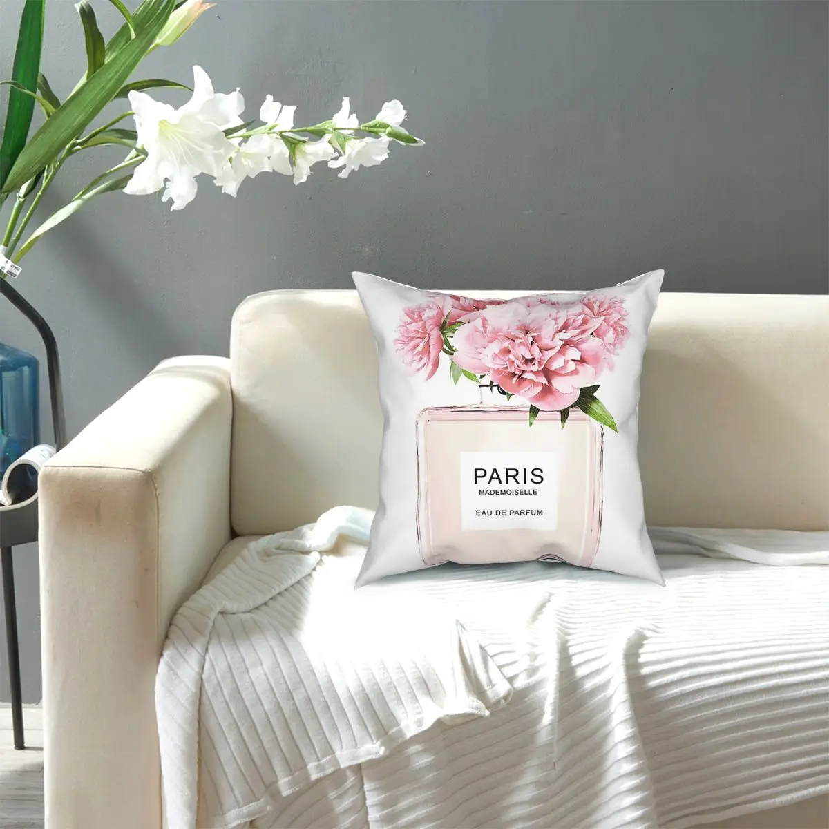 

Perfume Bottle, Flowers Print,Modern Nordic Art Style Throw Pillow Cover Cushions for Sofa Customized Pillowcover Home Decor