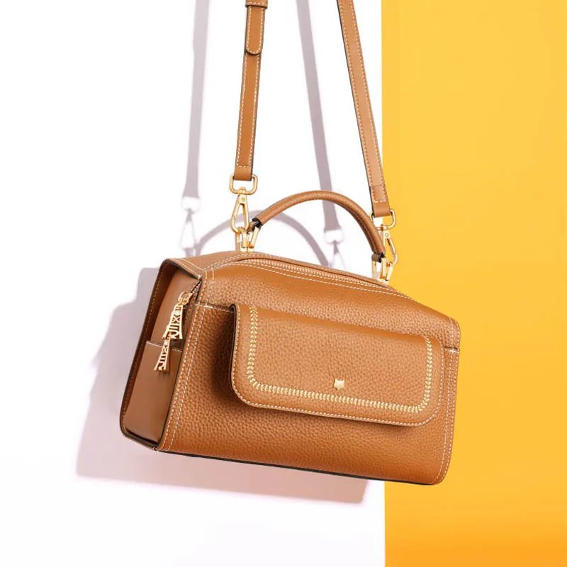 

Women's bag Fashion Cowhide Leather Bags For women 2021 New Luxury Handbags Famous Brand Women's handbag Brown