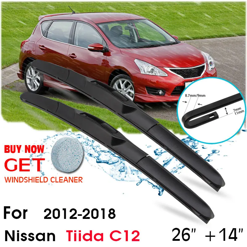 

Car Wiper Blade Front Window Windshield Rubber Silicon Refill Wipers For Nissan Tiida C12 2012-2018 26"+14" Car Accessories