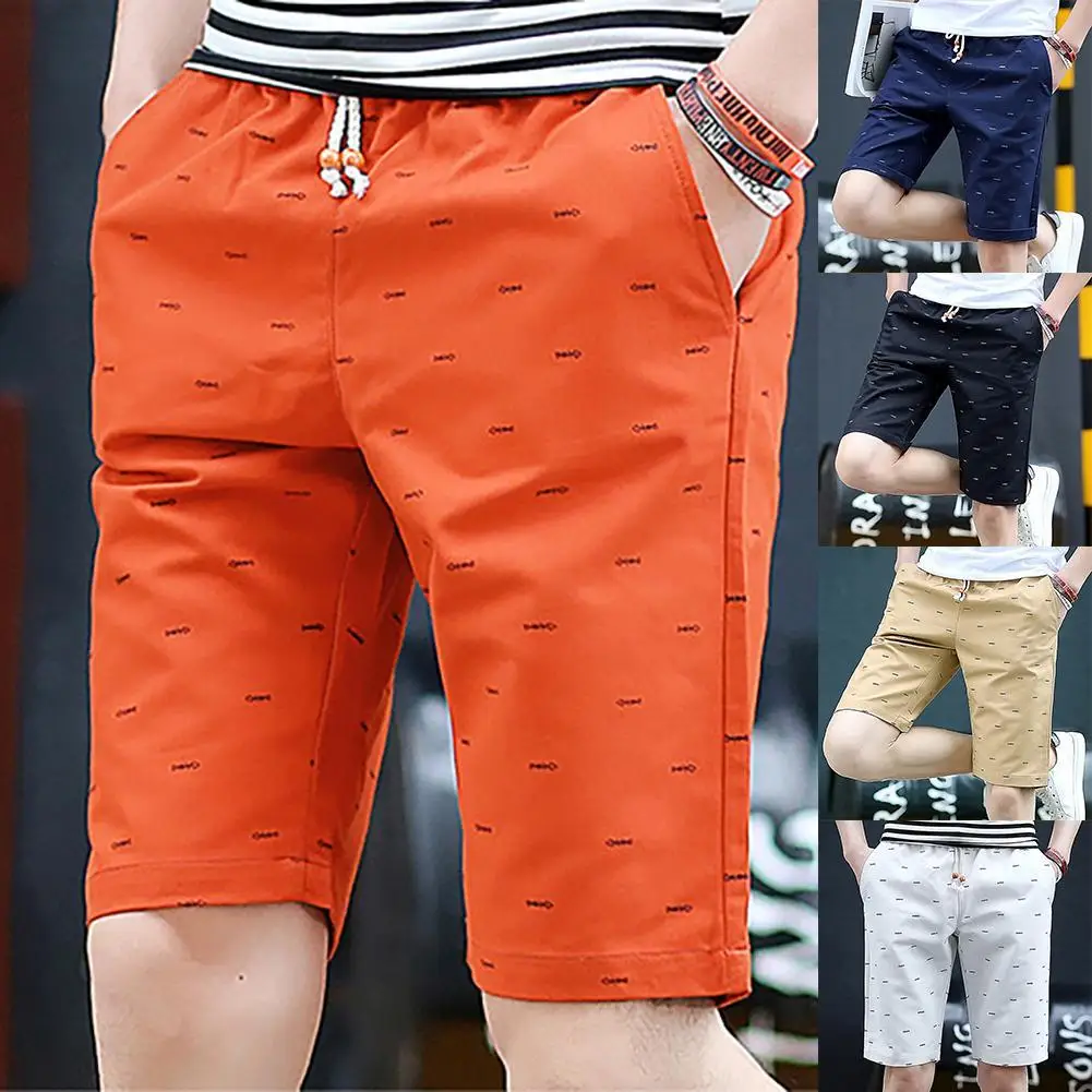 

Men Casual Fishbone Print Drawstring Pockets Cotton Beach Shorts Fifth Pants