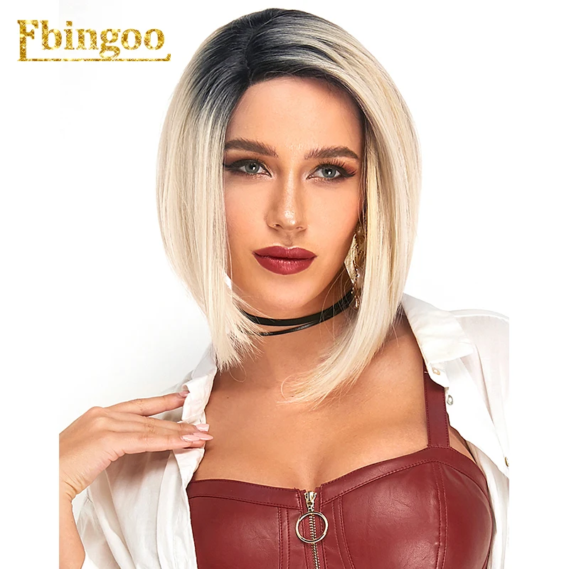 blonde ombre Ebingoo Ombre 613 Platinume блонд фиолетовый коричневый синтетический парик на кружеве с детскими волосами короткий прямой Боб Futura парик для женщин - Цвет: blonde ombre