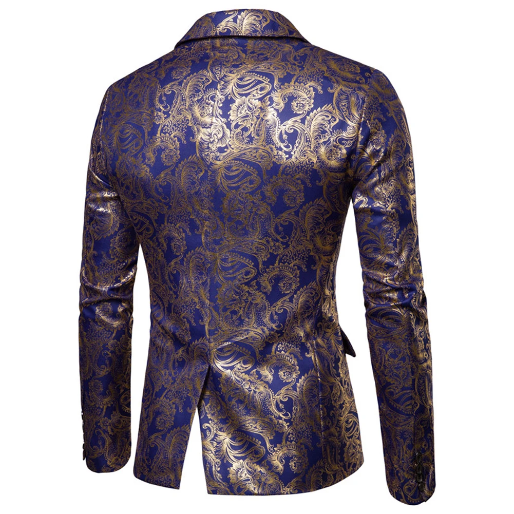 

Men Stylish Stage Blazer Designs Fashion Gold Foil Stamping Flashlight Performance Printing Suit Jacket