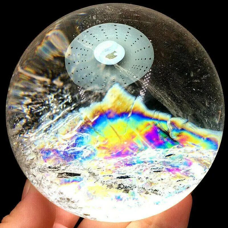 

94mm Rainbow NATURAL CLEAR QUARTZ CRYSTAL SPHERE BALL HEALING GEMSTONE + stand