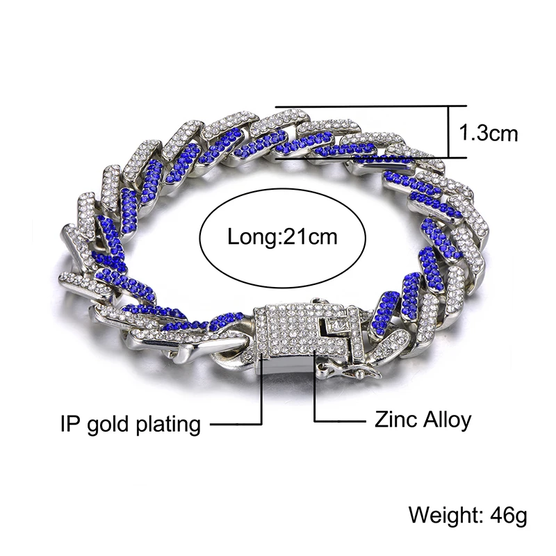 Хип хоп 13 мм Bling Iced Out полный горный хрусталь браслет геометрический AAA CZ камень кубинские цепи браслеты для мужчин ювелирные изделия