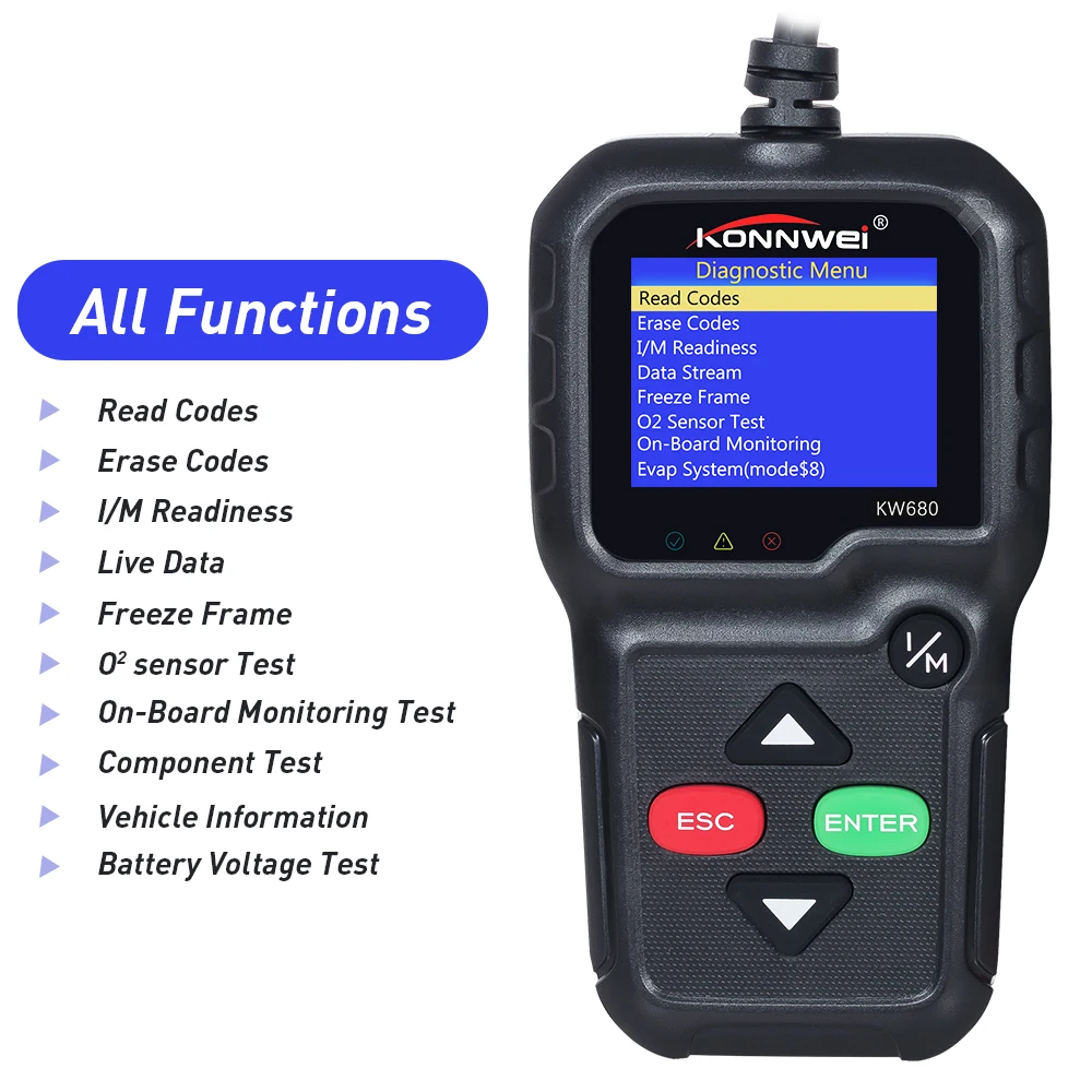 Автомобильный диагностический сканер KONNWEI KW680 с поддержкой OBD2 - купить по