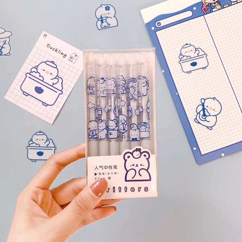 

10Pcs/Set 0.5mm Gel Pen Student Exam Sign Pen Set Creamy Bear Gel Pens Student School Supplies Stationery New Pen Length 145mm