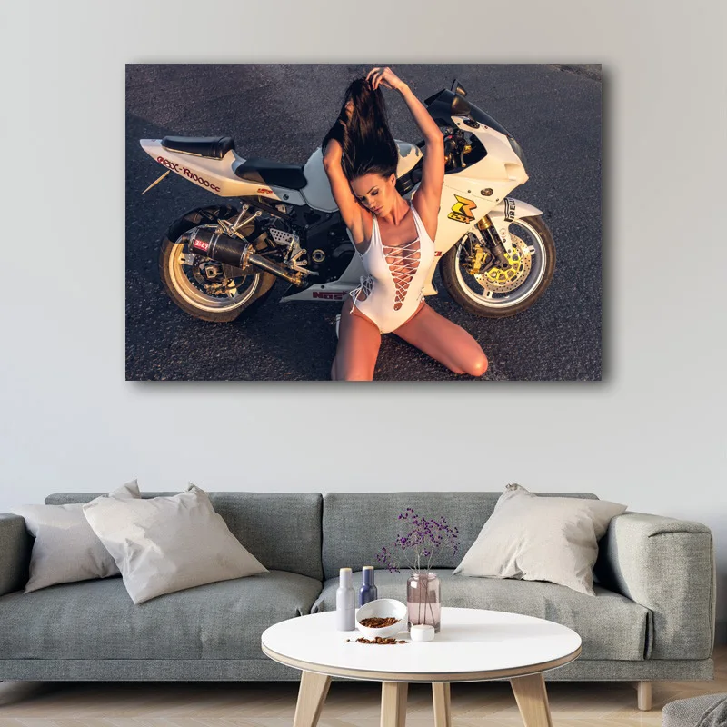 Постеры на холсте с изображением девушек сексуальных женщин мотоциклами