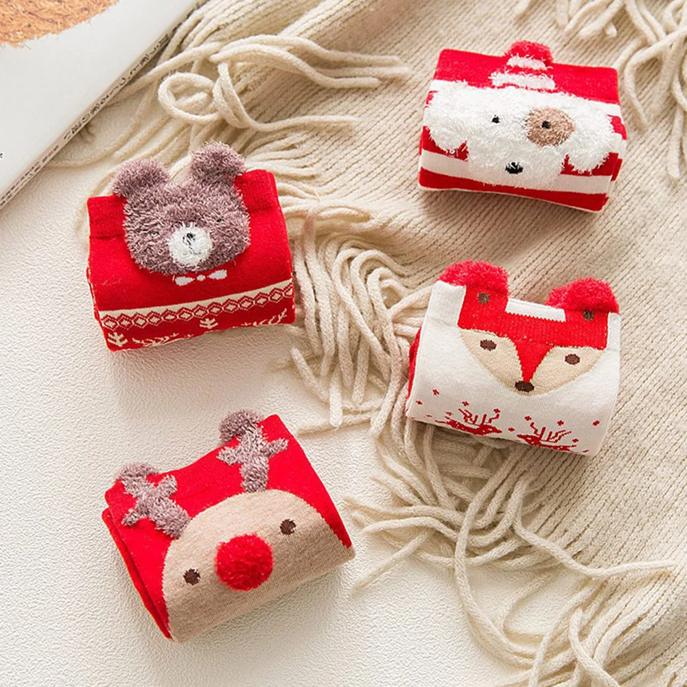 

4 pair Christmas Elements Cotton Socks Breathable Cute Christmas Decorations Gifts Set LL@17