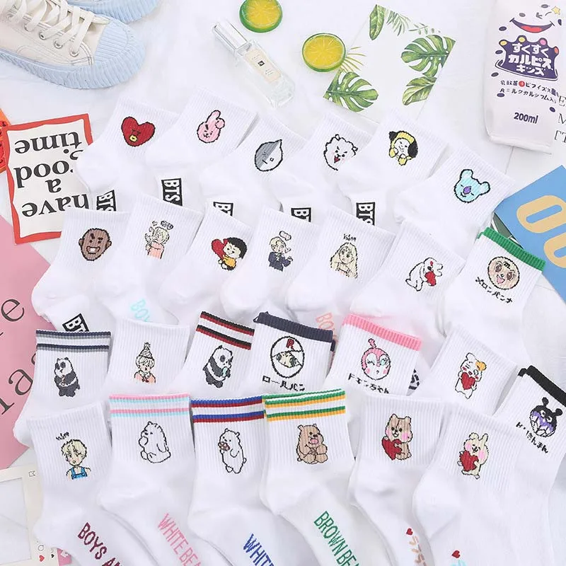 Теплые креативные Веселые носки с героями мультфильмов милый студенческий стиль