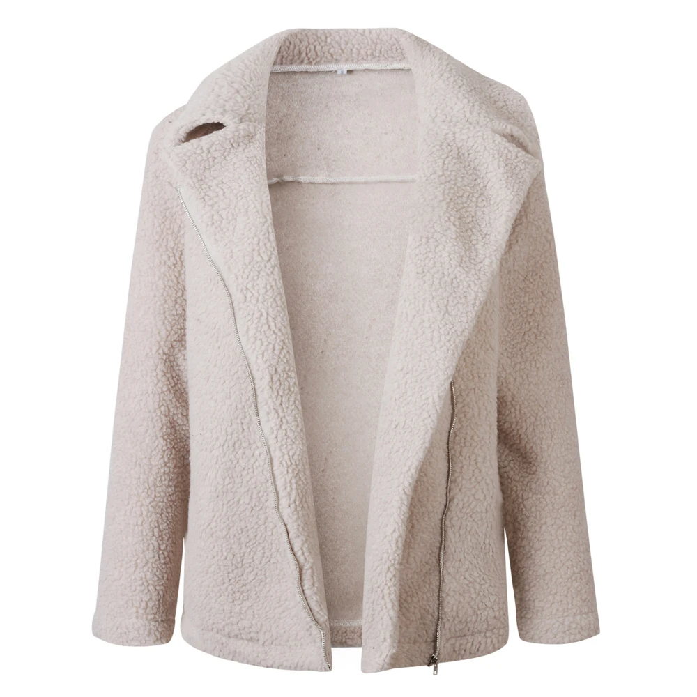 

Women Thick Warm Fur Coats Elegant Soft Zipper Turn-down Collar Faux Fur Jackets Plus Overcoat Casual Teddy Outwear