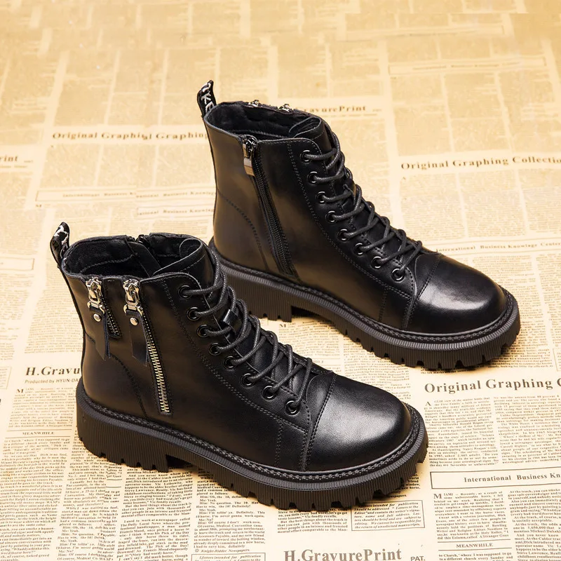 

High Quality Women'S Martin Boots 2021 Woman Fashion British Style Genuine Leather Platform Ankle Autumn Ladies Shoes 33-40