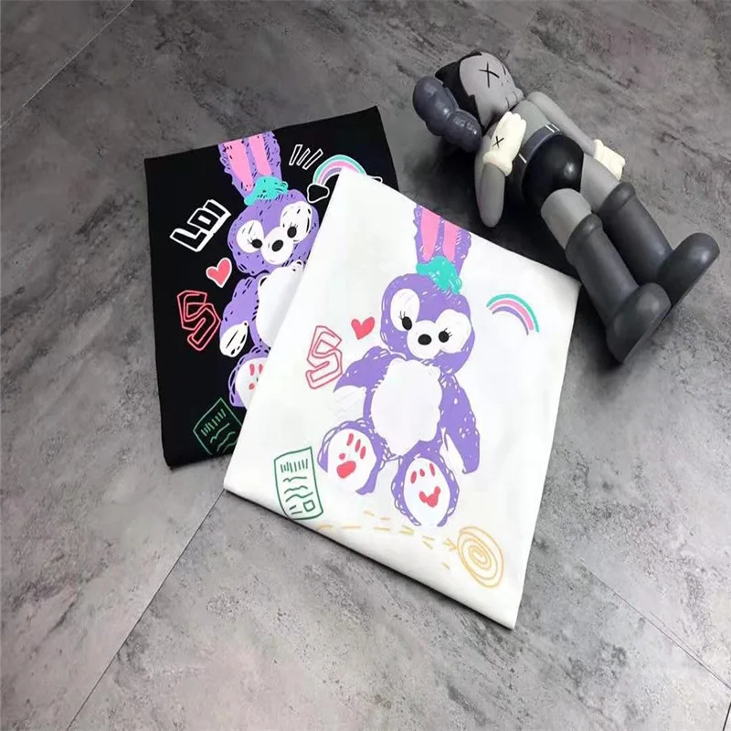 

summer of 2021 the new lover's CHIC European high quality pure cotton printed cartoon lovers round collar short sleeve T-shirt