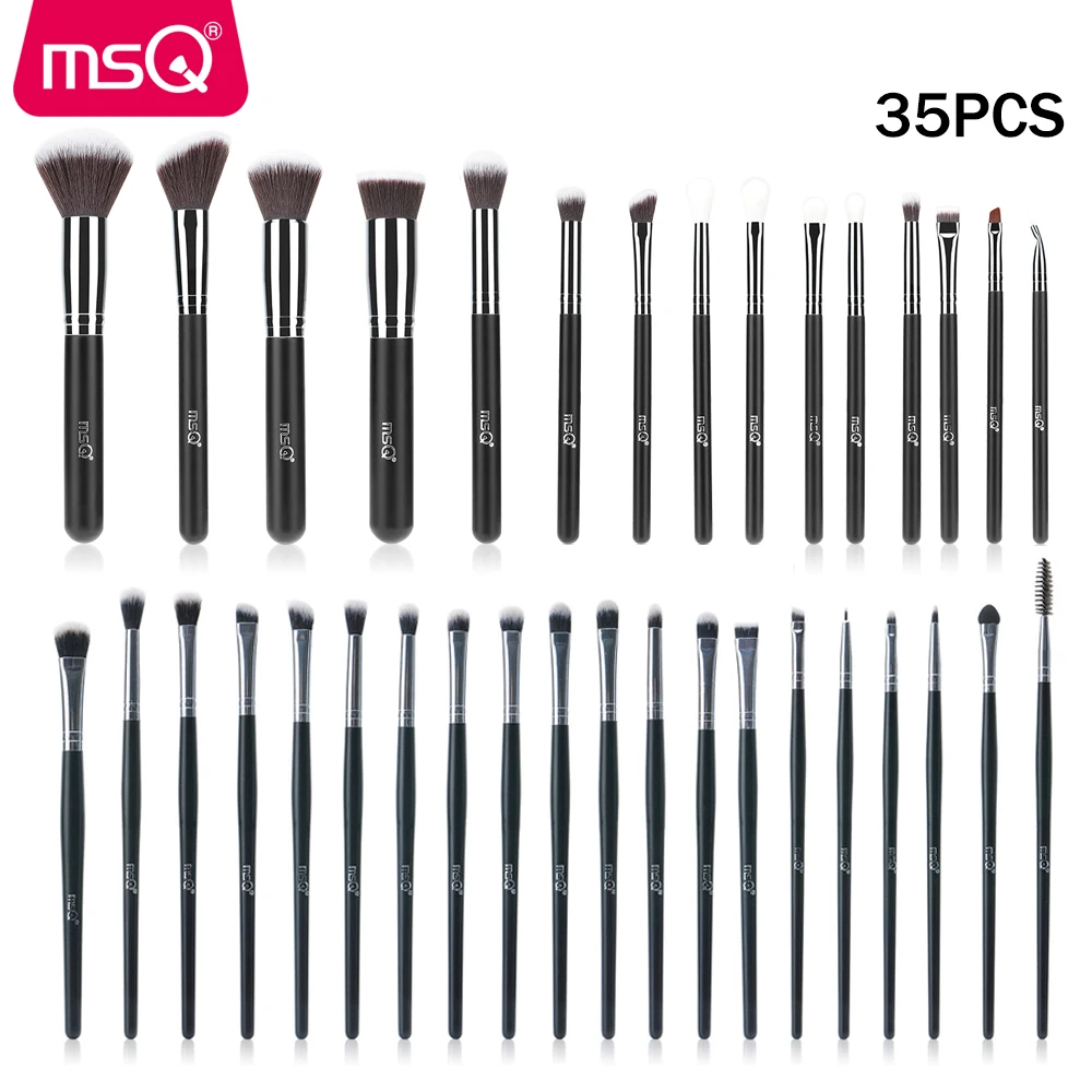 35PCS MSQ набор кистей для макияжа, основа, подводка для глаз, тени для век, скульптурная кисть для смешивания, 35 шт., 32 шт., 27 шт., Кисть для макияжа, синтетические волосы - Handle Color: 35PCS