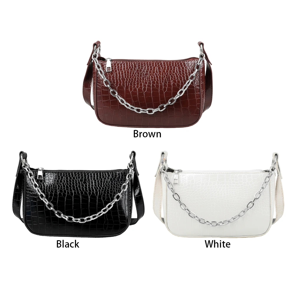 

Fashion Women Solid Color PU Leather Shoulder Underarm Bag with Chain Handle Casual All-match Alligator Pattern Mini Handbags