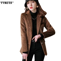 2022 autumn and winter womens long sleeved professional small suit overalls high quality fashion loose plaid ladies jacket