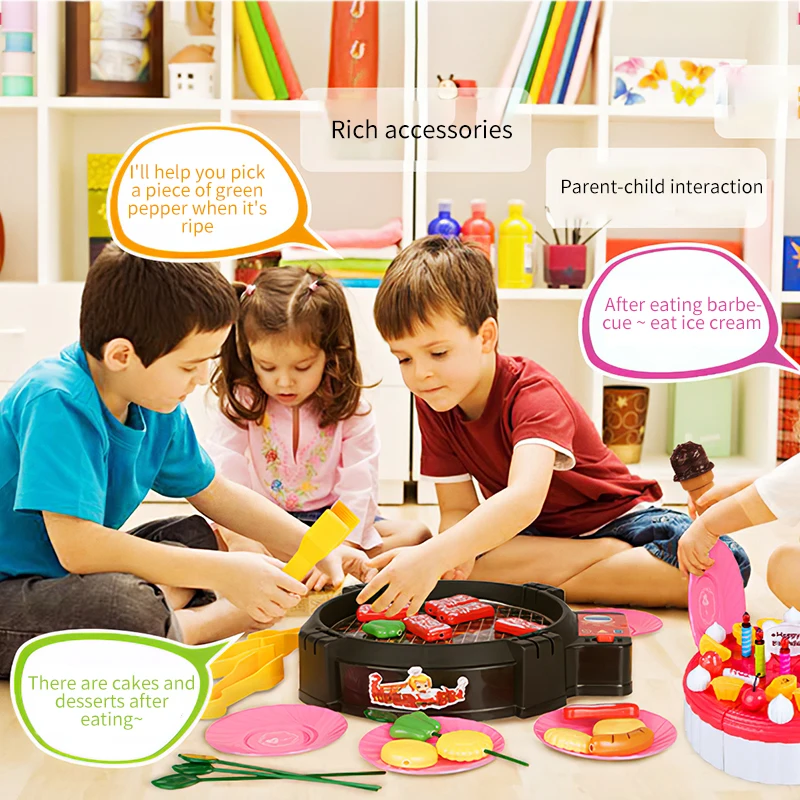 

Pretend Play Music Lighting Children BBQ Toy Simulation Kitchen Toys Set Suitcase Educational Outdoor Plastic Kids Barbecue Doll
