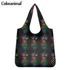 Модные сумки для покупок Coloranimal для женщин и мужчин, черные портативные большие продуктовые сумки, Экологически чистая сумка с тропическим рисунком ананаса