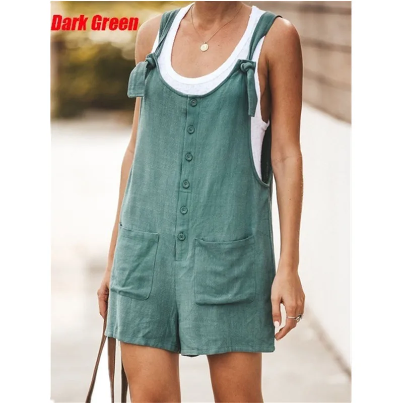 

Leosoxs 2021 Summer Fashion New Casual Women's Rompers Spagehetti Straps Pocket Buttons Solid Empire Hollow Out Ladies Rompers