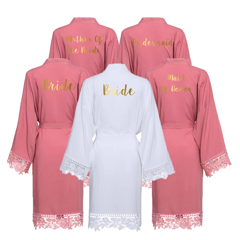Owiter Women Rayon Cotton Lace Robe Bride Robe Bridesmaid Robes Gown Sleepwear Bridal Wedding Robe