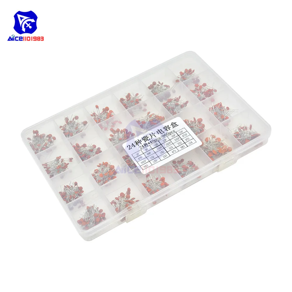 Diymore 960 шт./лот 24 значения керамический конденсатор 50V 2 P-104 емкость Ассорти Комплект Электронных Компонентов