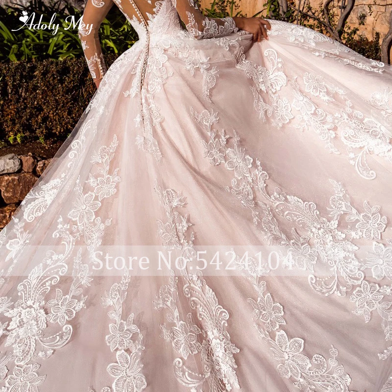 Adoly Mey Gorgeous Appliques Court Train A-Line Wedding Dresses 2020 Elegant Scoop Neck Long Sleeve Vintage Bride Gown Plus Size | Свадьбы и