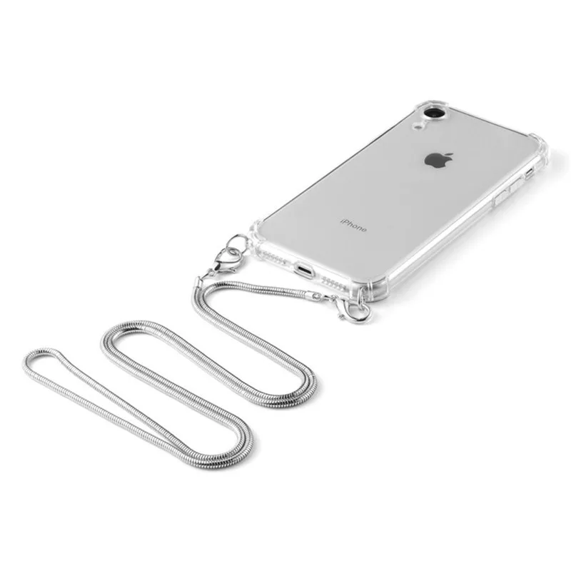 Strap Cord Chain Tape Necklace Metal Phone Case For iPhone 11 7 8 Plus 11Pro X XR XS Max Soft Clear Cover Shell Carry |