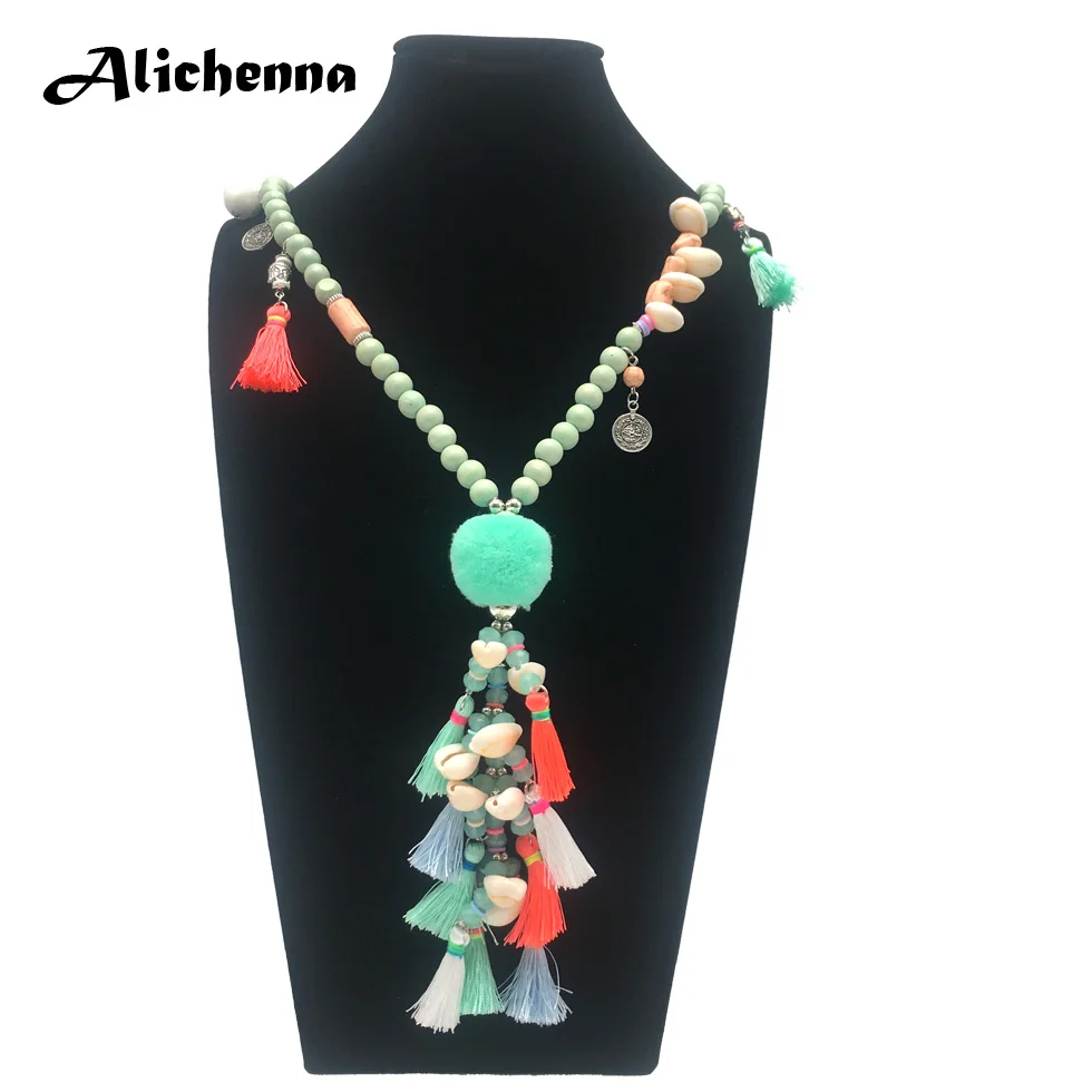 Alichenna хаки подвеска с кисточкой и кристаллами модное ювелирное ожерелье богемные