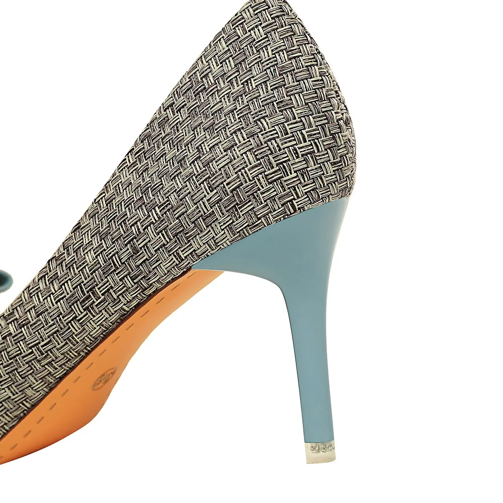 

Butterfly-knot Pointed Toe Pumps Women fashion High Heels Shoes Slip on shoes shallow Weave Slides mixed color Zapatos De Mujer