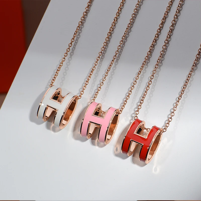

925 Sterling silver H necklace ladies fashion enamel classic design H brand original high quality 1:1