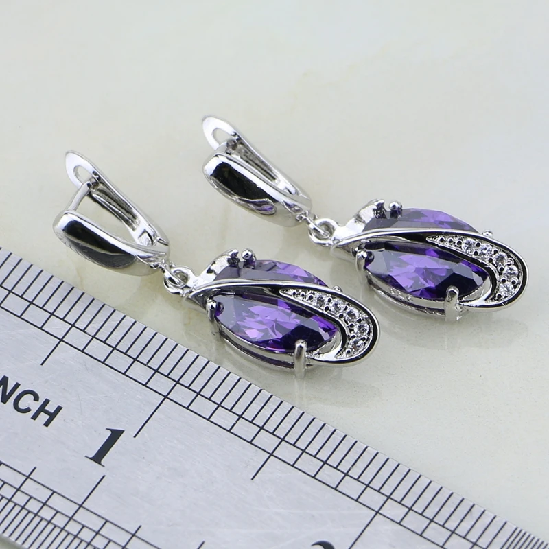 Женский комплект ювелирных изделий из серебра 925 пробы с фиолетовым и белым