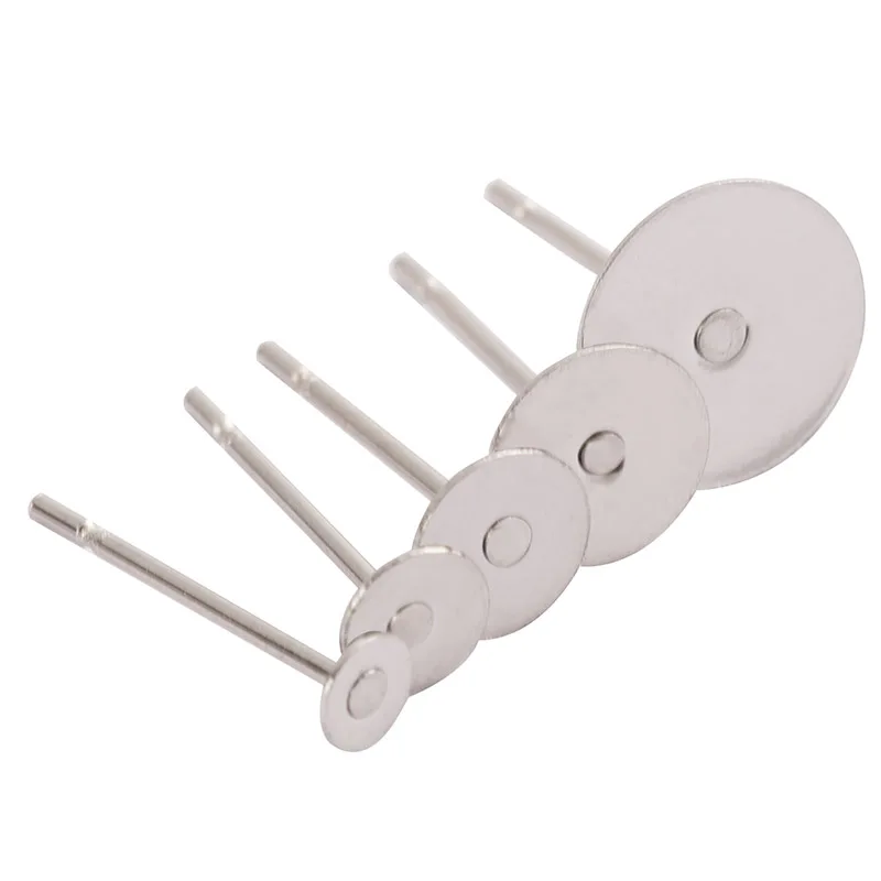 100 шт./лот пустые серьги из нержавеющей стали шпильки стальная цветная плоская