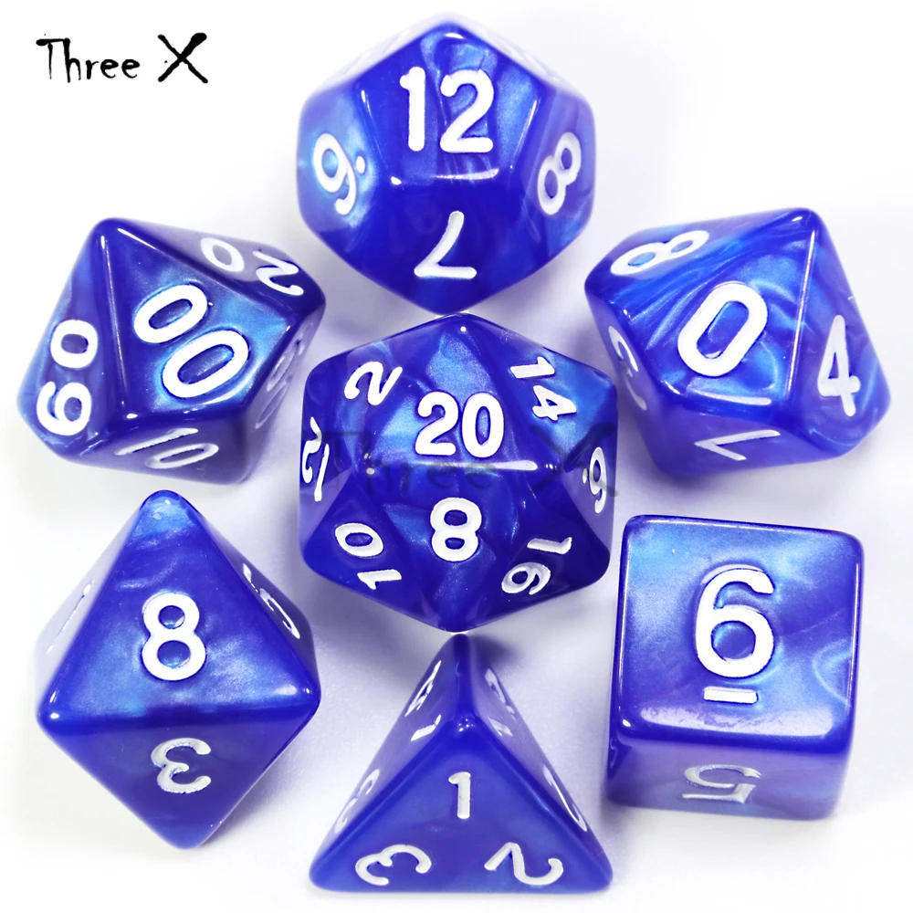 Blue 01 White Ink Фирменная Новинка 7 шт./компл. многогранные TRPG игры для Подземелья и Драконы непрозрачные D4-D20 Multi по бокам кости Pop для игровая - Цвет: Blue 01 White Ink