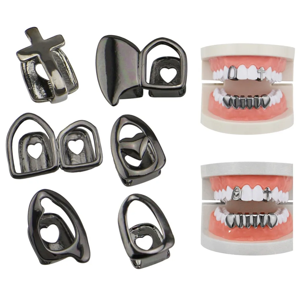 Punk Gold Silver Teeth Grillz Top Bottom Grills Dental Mouth Teeth Caps Cosplay Party Tooth Rapper Jewelry Gift Hip Hop